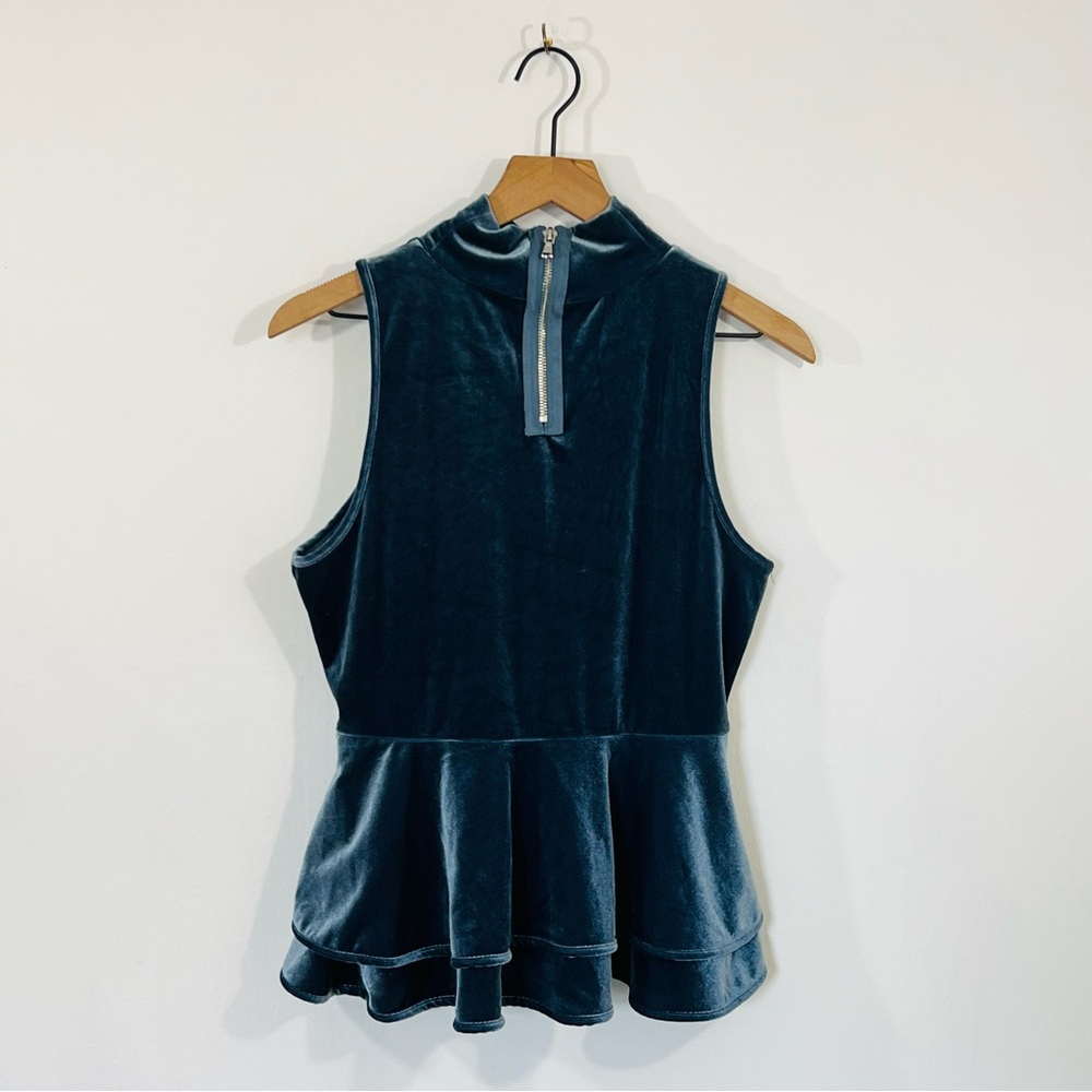 Torn By Ronny Kobo Icy Blue Velvet Sleeveless Gorgeous Peplum Top Size Medium - Picture 6 of 12